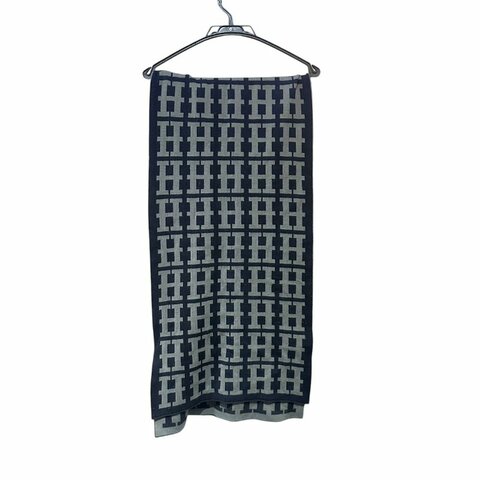 【美收精品】HERMÈS (愛馬仕) 經典黑灰老花針織圍巾 5-556 【隔月月中將轉賣至日本 上架期限30天】