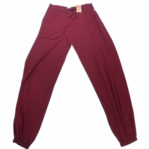 【美收精品】HERMÈS 復古暗紅色高質感真絲縮口休閒長褲 / 束口褲 5-416【隔月月中將轉賣至日本 上架期限30天】