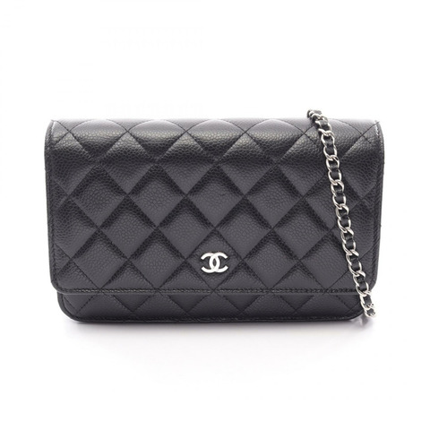 香奈兒 (CHANEL) 絎縫鏈條肩背包，小牛皮材質，黑色，銀色五金，二手女款