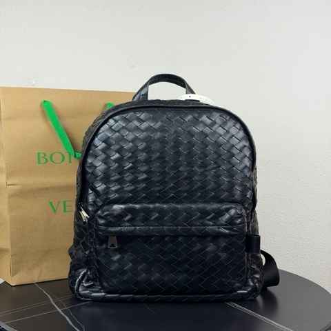 99新 Bottega Veneta葆蝶家 Intrecciato 編織設計 bv小牛皮雙肩包 黑色