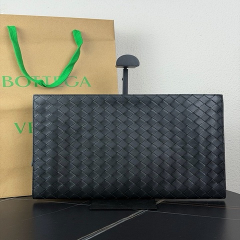 Bottega Veneta 葆蝶家 bv黑色牛皮編織手拿包
