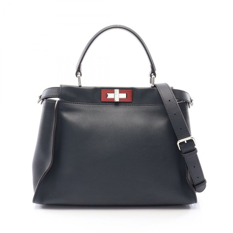 FENDI Peekaboo Regular 2WAY 單肩手提包 8BN290 皮革 海軍藍 二手 女士