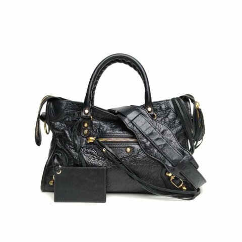 BALENCIAGA CLASSICCITY機車包小號黑色羊皮金扣肩背包