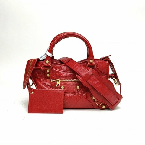 BALENCIAGA CLASSIC金屬機車包Mini24紅色羊皮肩背包