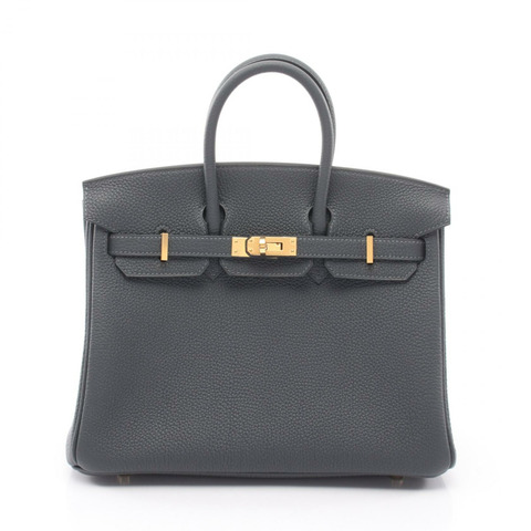 愛馬仕 Birkin 25 手提包，Togo 皮革，灰色，二手，女士，金色五金