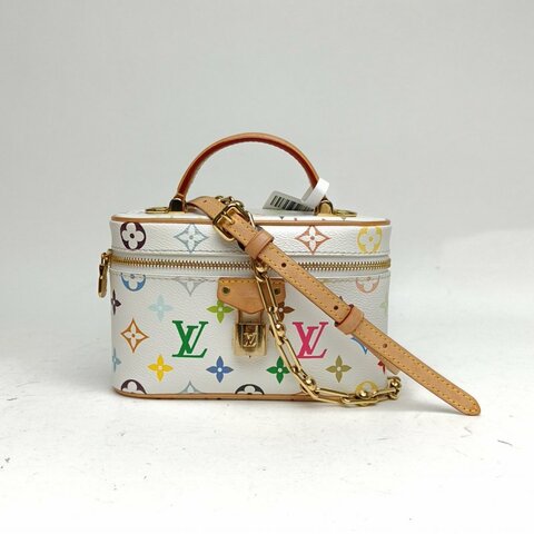 LOUIS VUITTON Vanity化妝包村上隆聯名白三彩金扣晶片肩背包