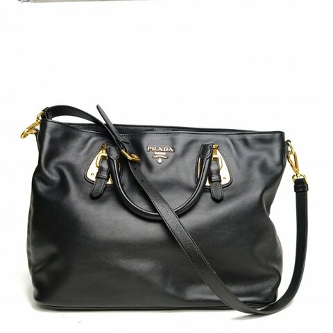 PRADA 黑色牛皮Prada斜挎包肩背包