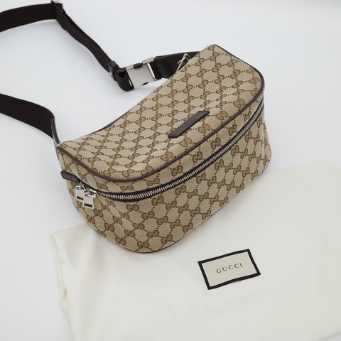 Gucci 古馳 烏木色 帆布 GG 老花 胸背包