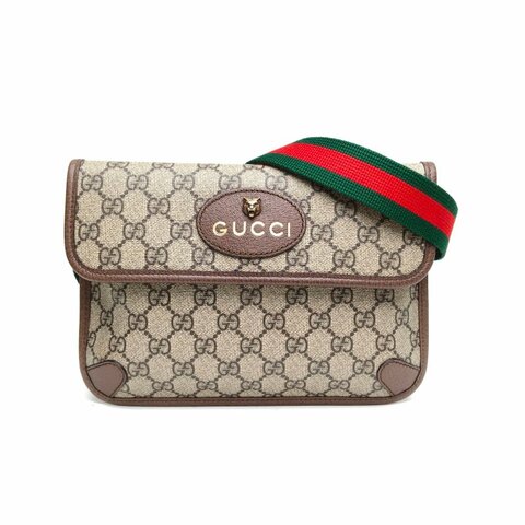 GUCCI NeoVintage虎頭雙面翻蓋腰包小號烏木色PVC肩背包