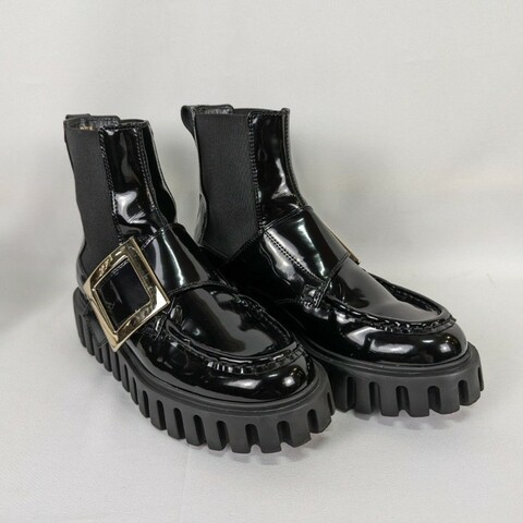 莉亞精品♡RV 方釦漆皮切爾西靴 尺碼37.5 二手美品
