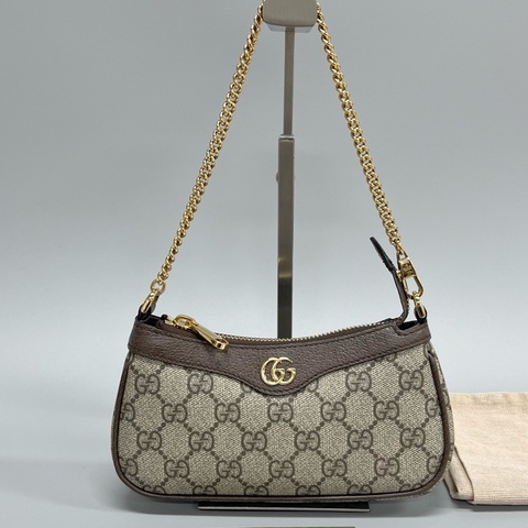 98新 GUCCI/古馳 Ophidia系列老花迷你麻將包 鏈條包