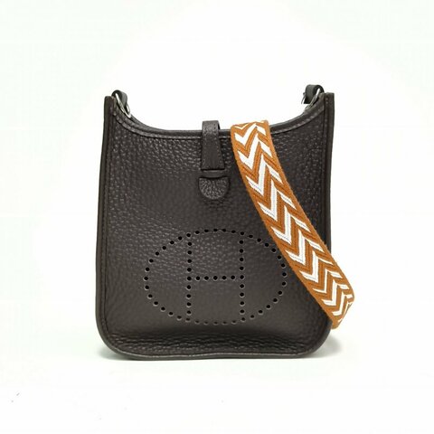 HERMES EvelyneMini16烏木色TC皮B刻銀扣金扣肩背包