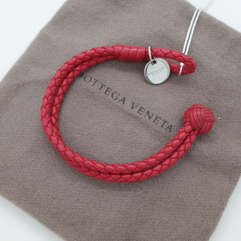 Bottega Veneta 寶緹嘉 紅色牛皮 925 銀 編織 手環