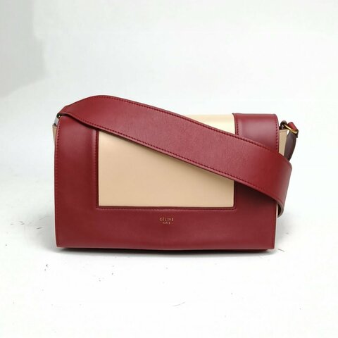 CELINE Frame小方包中號拼色牛皮金扣肩背包