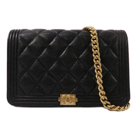 CHANEL 牛皮皮革Boy Wallet On Chain鏈帶肩背袋