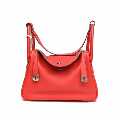 HERMES Lindy30心紅色Swift皮D刻銀扣肩背包