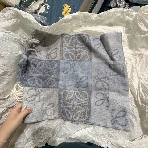 Loewe 羊毛與羊絨混紡 Anagram圍巾 冰川藍