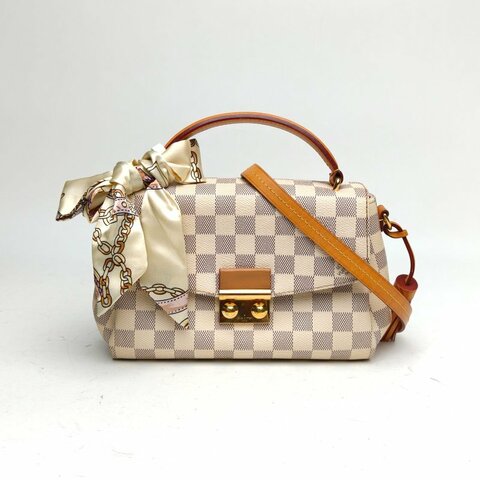 LOUIS VUITTON Croisette手柄郵差包白棋格PVC金扣肩背包