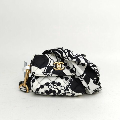CHANEL 黑白帆布帆布31開金扣塗鴉mini小廢包肩背包