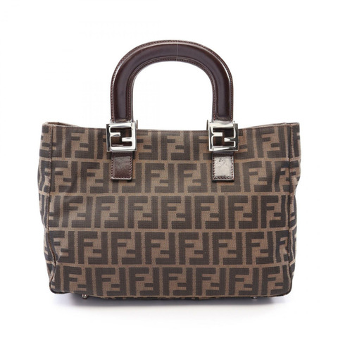FENDI Zucca 手袋帆布皮革棕色二手女式