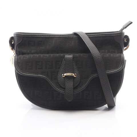 FENDI Zucchino 斜背包單肩包 8BT088 帆布皮革 黑色 二手 女士