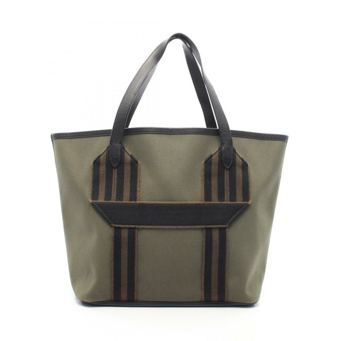 HERMES Puresangle 托特包 軍用帆布 Clemence 皮革 卡其色 二手 U