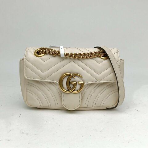 GUCCI GGMarmont肩背包Mini22白色牛皮金扣肩背包