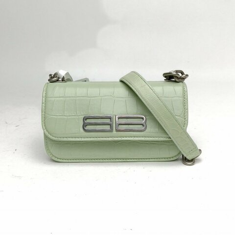 BALENCIAGA 綠色牛皮Gossip鱷魚壓紋單肩包肩背包