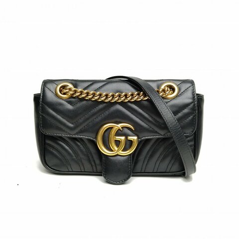 GUCCI GGMarmont肩背包Mini黑色牛皮金扣肩背包