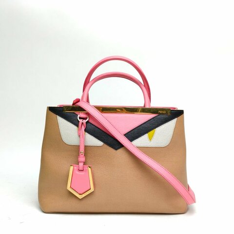 FENDI PETITE2JOURS小號惡魔眼睛拼色牛皮金扣肩背包