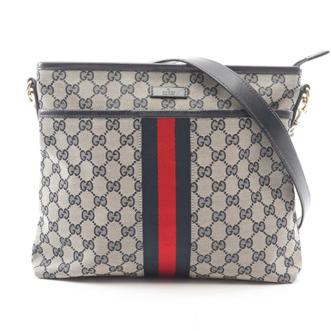 GUCCI Shelly系列斜背包 388926 帆布皮革 米色 海軍藍 二手