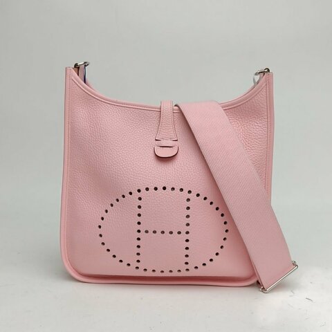 HERMES Evelyne小號293Q新櫻花粉TC皮T刻銀扣肩背包