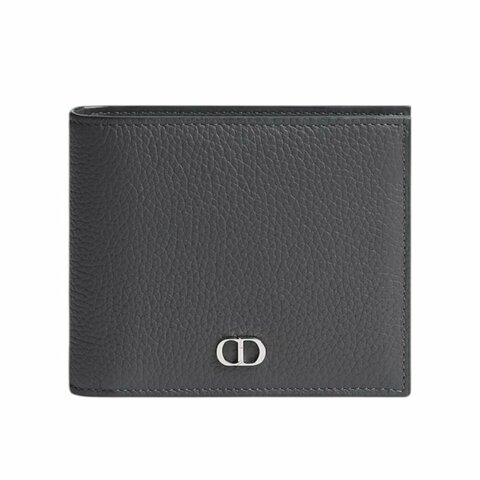 【Dior 迪奧】CD Icon 粒面小牛皮 對折 卡夾 皮夾 短夾 煙灰色 2ICBH096IDC_H08G