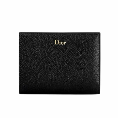 【Dior 迪奧】Medaillon Begonia 對折 粒面小牛皮 拉鍊 零錢包 卡夾 皮夾 短夾 黑色 藍色 S2218QGME_M45I