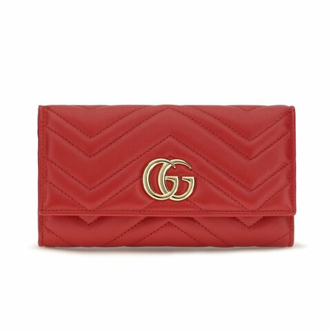 【GUCCI 古馳】GG Marmont Continental 翻蓋 卡夾 皮夾 長夾 紅色 443436