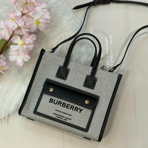 BURBERRY 帆布手緹兩用包 黑 小
