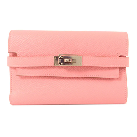 HERMES Epsom皮革Kelly Wallet M錢包Rose Confetti