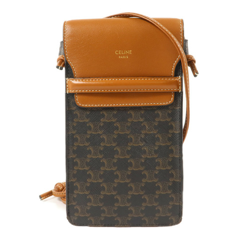 CELINE 塗層帆布/羊皮皮革Triomphe Phone Case電話肩背袋