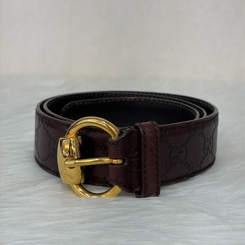 GUCCI 159618 GG LOGO 咖啡 牛皮 金釦 長85CM寬3.5CM 皮帶 腰帶