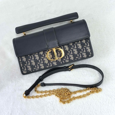 Dior 迪奧 30 montaigne Top handle 老花斜挎包 藍色 金扣