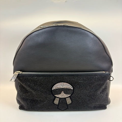 FENDI 芬迪老佛爺水鑽男士雙肩包，黑色