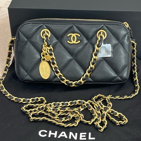 CHANEL香奈兒 黑金金幣手機包 芯片款