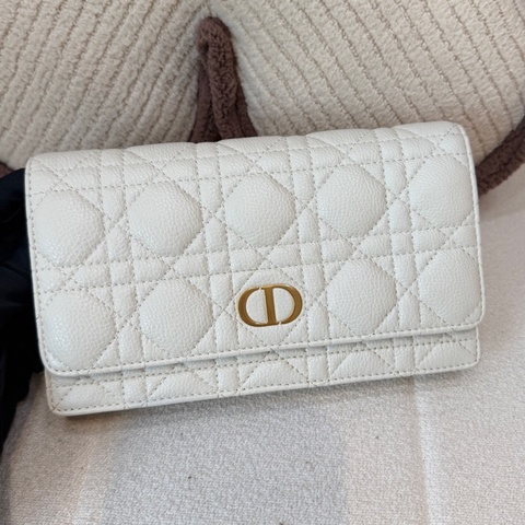 Dior迪奧 Caro woc腰包 白色牛皮 金色鏈條 22年