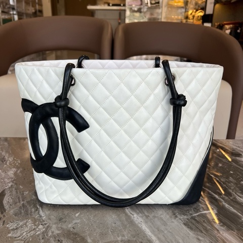 CHANEL 香奈兒 經典老花 康鵬托特包 黑白色 編碼9開