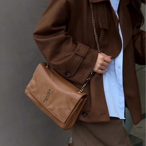 ✨YSL 聖羅蘭 焦糖色雙面Kate鏈條包 99新大全套🐻