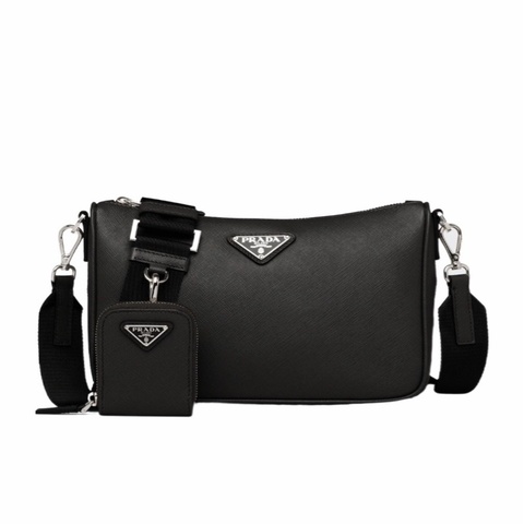 Prada 男士 黑色徽標斜挎包均碼碼23cm*5.5cm*18cm