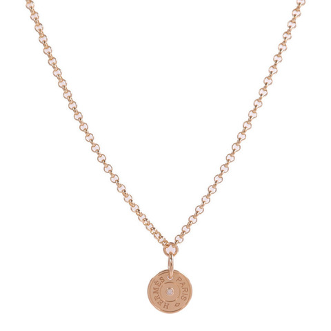 HERMES 18K玫瑰金Ex-Libris Pendant鑽石項鍊