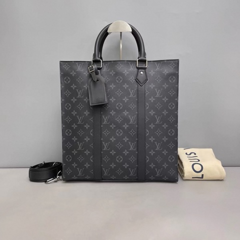 LV路易威登 Sac Plat黑色老花琴譜包 芯片款袋