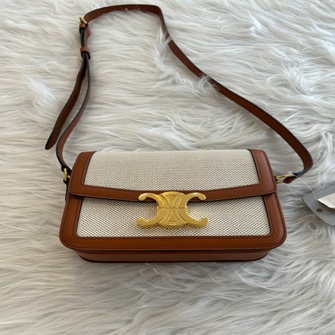Celine 帆布 金扣 棕色 凱旋門19cm