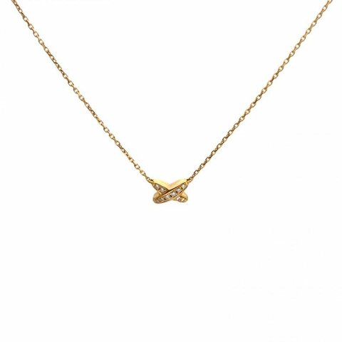 CHAUMET 18K玫瑰金鑽石JuxeDeLiens歡緣小叉項鏈滿鑽Mini